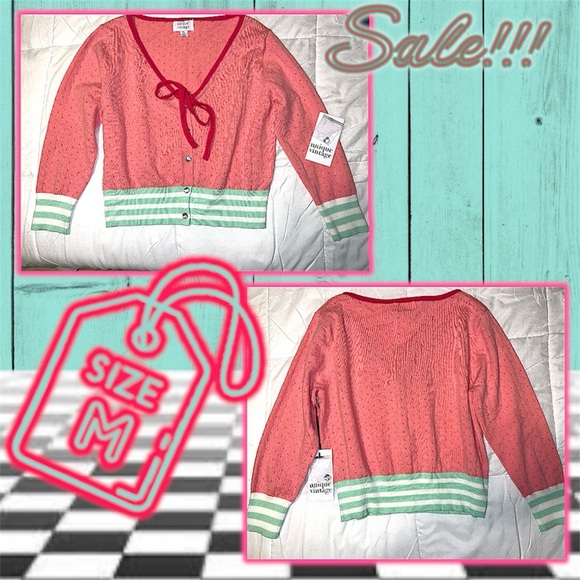 NWT: Unique Vintage - Pink Perforated Dandy Cardigan (SIZE MEDIUM) - Picture 3 of 9